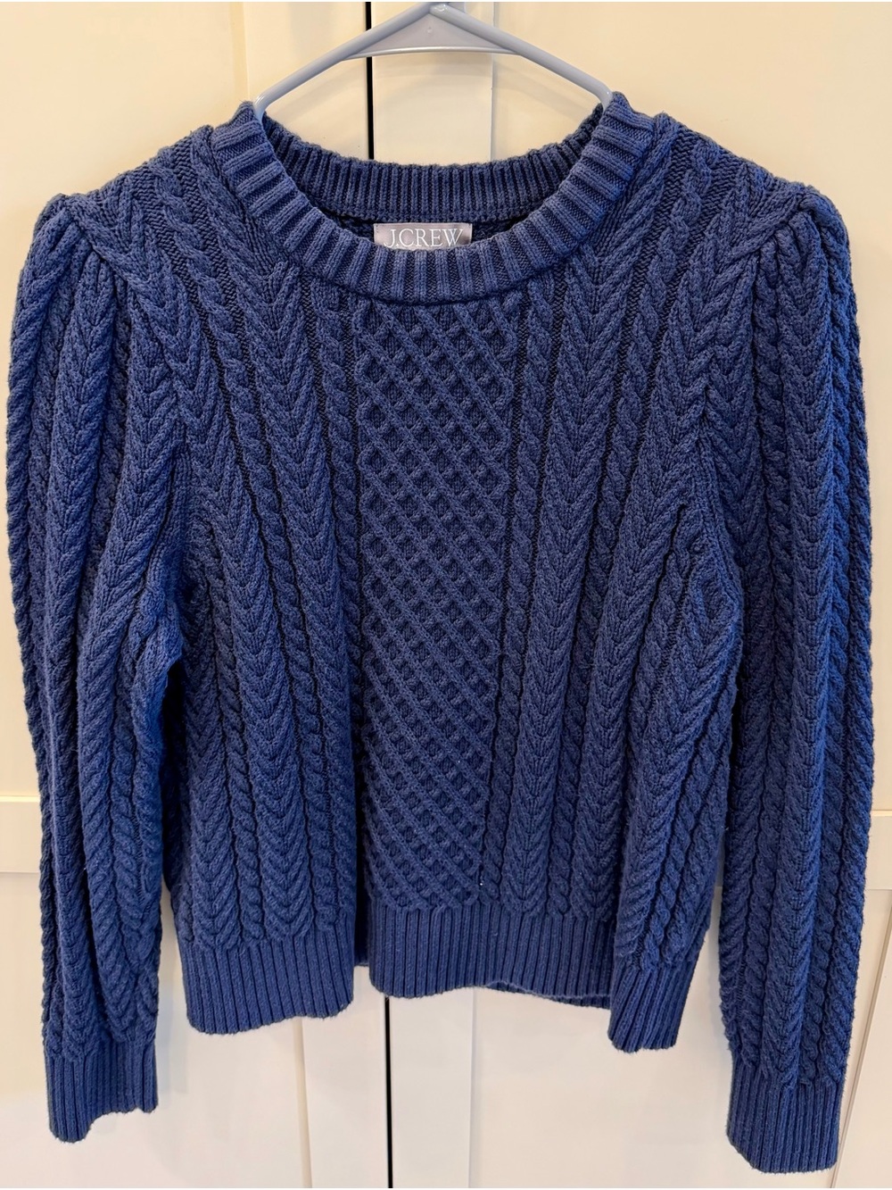 J. Crew Women's Blue Cable-Knit Crewneck Sweater